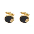 Boutons de manchette ronds dorés avec insert noir mat et fermoir rotatif pour homme - Style Rayé Rond Or Noir (B1298-7)