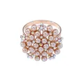 Rose gold pearl napkin ring with rhinestones and champagne pearls for table decor - Gold Radiant Flower Cluster Style / Gold