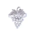 Servilletero plateado elegante con hojas de diamantes de imitación y uvas de perlas blancas - Plateado (Z1053-2)