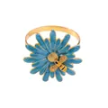 Servetring met madeliefje en bij met meerblauwe blaadjes en gouden afwerking voor de tafel - Meerblauw (Z1073-4)