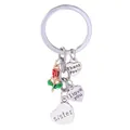 Silver metal keychain with red enamel rose and heart pendants engraved with I Love You - Sister