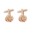 Gemelos de nudo tejido en oro rosa para camisas de hombre con cierre de bala de alta calidad - Estilo de Nudo Tridimensional Hueco (P1095-1) / Rosa oro