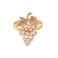 Servilletero dorado con diseño de uva con perlas blancas y hojas de cristal brillante - Dorado (Z1053-1)