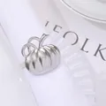 Polished silver pumpkin napkin ring on white fabric for elegant Halloween table decor - Polished Silver (Z1058-1)
