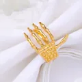 Servilletero de mano de esqueleto dorado con baño de aleación sobre mantel blanco - Dorado (Z1057-2)