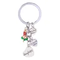 Polished silver keychain with red rose and heart charms for daughter birthday gift - Daughter