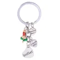 Brother's metal keychain with painted rose and engraved heart charms for gift giving - Brother