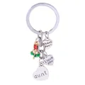 Silver aunt heart keychain with rose pendant and 'I love you' engraved charms - Aunt