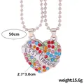 Silver BFF heart pendant necklace set with colorful rhinestones and 50cm ball chains - Colorful Rhinestone Heart Puzzle (A2832)