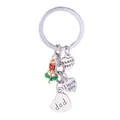Silver dad keychain with red rose and heart charms engraved with thank you messages - Dad