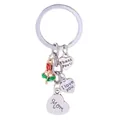 Silver keyring with red enamel rose and heart charms engraved Thank You I love you Mom - Mom
