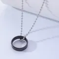 Minimalistischer mattschwarzer Ringanhänger an silberner Kugelkette für Herren - Schwarz Matter Stil (GA1028-2) / Schwarz