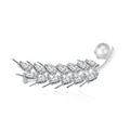 Silver leaf ear climber with marquise cut cubic zirconia and a round white pearl - Silver Base White Zirconia Style / White
