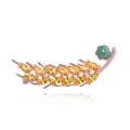Rose gold wheat ear brooch with yellow gemstones and turquoise flower accent on white background - Gold Base Yellow Zirconia Style / Yellow