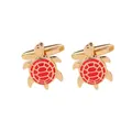 Boutons de manchette tortue dorés avec émail rouge et détails métalliques raffinés - Base Dorée (B1359-4RE) / Rouge