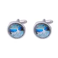 Silver Celtic Tree of Life cufflinks with blue and white glass gemstone inlay for men - Silver Blue Tree of Life Style (B1377-2)