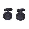 Detail of round gunmetal black cufflinks with faceted stone inlay and textured edge - Black
