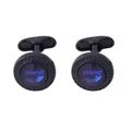 Classic round gunmetal plated cufflinks with blue crystal inlay and chain texture - Blue