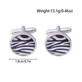 Classic silver alloy round cufflinks for men featuring black and white zebra pattern - Zebra Pattern Round Style (B1369)