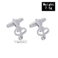 Boutons de manchette clé de sol argentée pour hommes avec cristal et largeur de 1,3 cm - Style Note de Musique Clé de Sol (B1353)