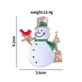 Christmas snowman brooch with colorful enamel details and gold plating, 4.2x3.6cm - Snowman with Broom and Red Bird (C2116-3)