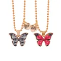 Elegant rose gold double-layer butterfly pendant necklaces with BFF heart charms - Grey Black and Rose Red Black Set
