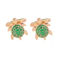 Boutons de manchette tortue dorée avec émail vert et finition métal poli - Base Dorée (B1359-3GR) / Vert