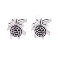 Boutons de manchette tortue argentés avec détails en émail noir pour chemises homme - Base Argentée (B1359-2BL) / Noir