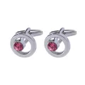 Elegant silver round cufflinks with pink crystal inlay and T-bar closure for dress shirts - Pink (B1341-4PI)