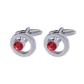 Classic silver metal cufflinks with central red crystal inlay for men business suit - Red (B1341-5RE)