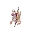 Spilla natalizia con Babbo Natale su renna giostra in oro con cristalli lucenti - Babbo Natale a Cavallo di una Renna (C2123)