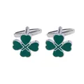 Classic silver-plated clover cufflinks with green enamel inlay for men's formal shirts - Green