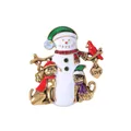 Christmas snowman brooch with dog cat and gold love heart charm pendant - Snowman Cat Dog Set (C2124)