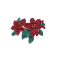 Elegant Christmas brooch with red and green rhinestones in a floral leaf design - Rhinestone Poinsettia (C2125)