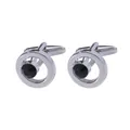 Silver cufflinks with round black faceted crystal inlay for formal men business wear - Black (B1341-1BL)