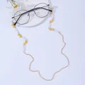 Faux pearl eyewear chain with yellow butterflies and golden links on black glasses - Butterfly Yellow