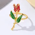 Elegante servilletero de rosa en esmalte rojo y oro para decoración de mesas festivas - Estilo de Rosa Roja Clásica (Z1128-1)