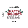 Christmas brooch with Happy Holidays text and silver bells for festive decoration - Happy Holidays Letters (C2132)