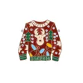 Christmas sweater brooch with red enamel finish, reindeer motif and sparkling rhinestones - Red Ugly Sweater (C2133-1)