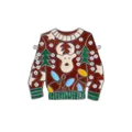 Christmas ugly sweater brooch with red enamel, white reindeer, and sparkling rhinestones - White Reindeer Sweater (C2133-2)