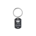 Detail of His Queen crown pendant with pink gemstone on black matte keychain tag - His Queen Keychain (D1203)