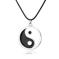 Minimalist Tai Chi Yin Yang pendant necklace with black cord on white background - Classic Black White Tai Chi Rope (A1336)