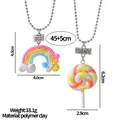 Regenbogen und Lutscher BFF-Halsketten aus Fimo mit Silberkugelkette für beste Freunde - Regenbogen Und Lutscher Stil (A2886-2)