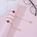 Gold-plated chain with purple clover and pearls for glasses and mask protection - Purple