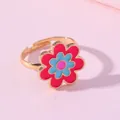 Bague réglable en forme de fleur pour enfants avec pétales en émail rose et bleu - Tournesol Rose Bleu (E1209-4)