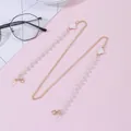Elegant gold clover glasses chain with white pearls and versatile lobster clasps - White