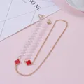 Gold glasses chain with red four-leaf clover charms and pearls for sunglasses or masks - Red