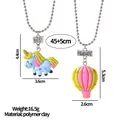 Collana Best Friends con unicorno blu e mongolfiera colorata in pasta polimerica - Stile Unicorno Blu E Mongolfiera (A2887-4)