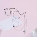 Blue clover eyewear chain with white pearls and gold links for glasses and masks - Sky Blue