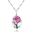 Détail du collier pendentif ovale en verre avec fleurs séchées roses et motif papillon - Style Arbre Rose Rouge (A2557-3)